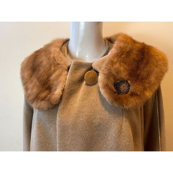 Famous Barr Vintage 1960 Womens Afghan Cashmere Coat Shagmoor Fur Collar Brown L - Picture 5 of 11